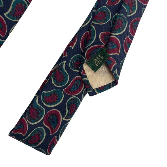 Vintage Tom James Silk Red Green Paisley Print Handmade Tie Mens One Size - Picture 4 of 7